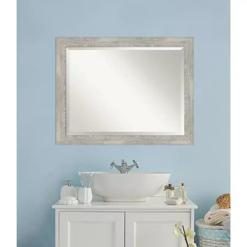 46" x 36" Dove Graywash Framed Bathroom Vanity Wall Mirror -: Modern Rectangle, Wood Frame, Wall Mounted