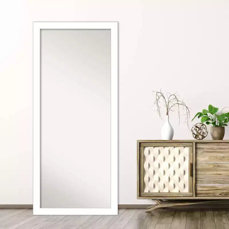 28" x 64" Wedge Framed Full Length Floor/Leaner Mirror White -: Modern Style, Polystyrene Frame, Wall Mount