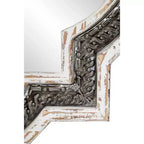 White wooden four-leaf clover wall mirror with Baroque wrought iron inlay; no assembly required.