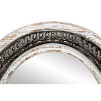 White wooden four-leaf clover wall mirror with Baroque wrought iron inlay; no assembly required.