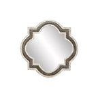 White wooden four-leaf clover wall mirror with Baroque wrought iron inlay; no assembly required.