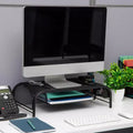 Monitor Stand, Ventilated Laptop Riser, Paper Tray, Office, Metal Mesh, 20"L x 11.5"W x 5.5"H, Black