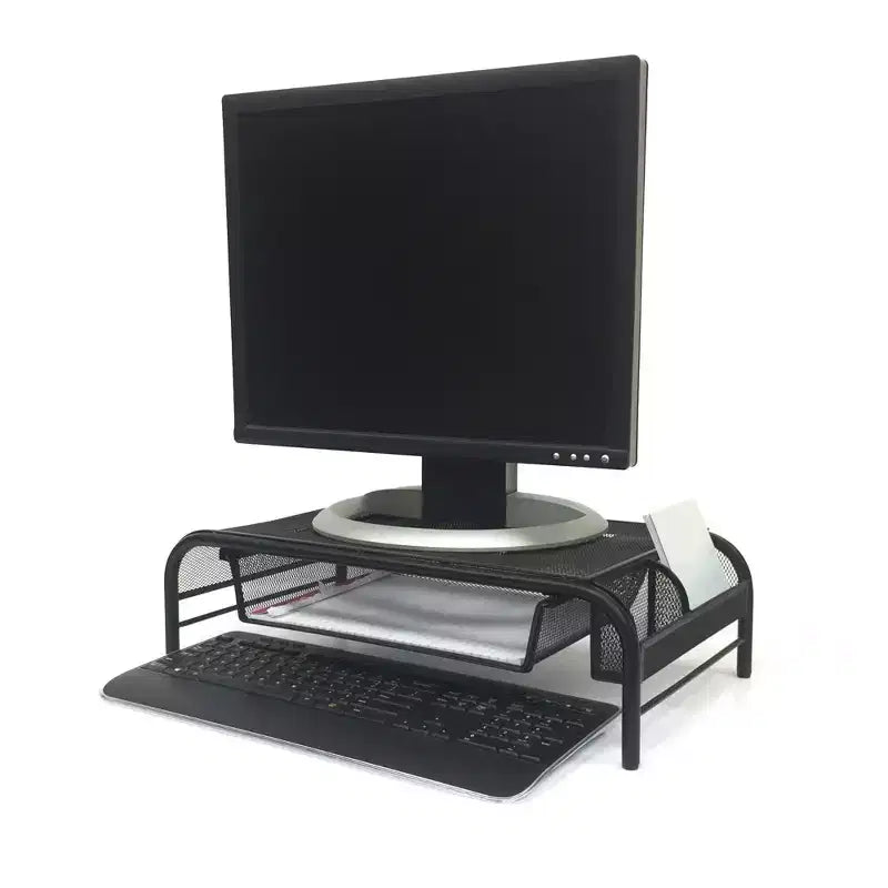Monitor Stand, Ventilated Laptop Riser, Paper Tray, Office, Metal Mesh, 20"L x 11.5"W x 5.5"H, Black