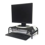 Monitor Stand, Ventilated Laptop Riser, Paper Tray, Office, Metal Mesh, 20"L x 11.5"W x 5.5"H, Black