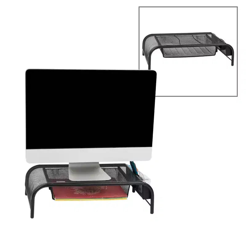 Monitor Stand, Ventilated Laptop Riser, Paper Tray, Office, Metal Mesh, 20"L x 11.5"W x 5.5"H, Black