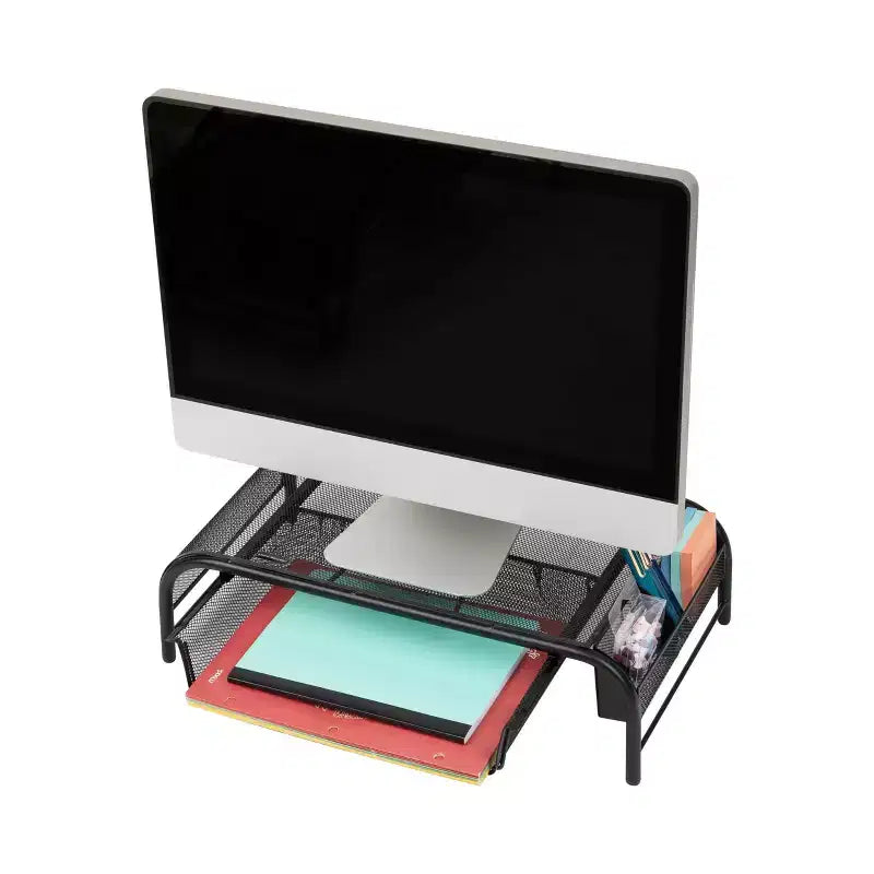 Monitor Stand, Ventilated Laptop Riser, Paper Tray, Office, Metal Mesh, 20"L x 11.5"W x 5.5"H, Black