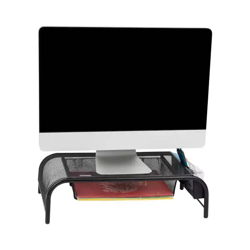 Monitor Stand, Ventilated Laptop Riser, Paper Tray, Office, Metal Mesh, 20"L x 11.5"W x 5.5"H, Black