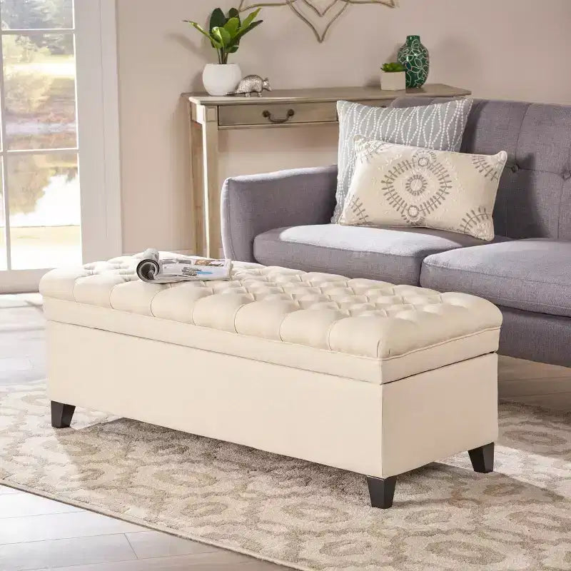 Modern Storage Bench with Large Storage Capacity, Storage Ottoman with Padding Seat, Ottoman Foot Rest for Living Room