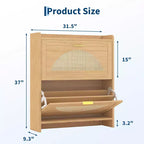 2 Flip Drawers Wood Shoe Storage Cabinet, Shoe Cabinet Freestanding with Rattan Doors & Adjustable Shelves for Entryway, Closet, Hallway