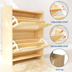 2 Flip Drawers Wood Shoe Storage Cabinet, Shoe Cabinet Freestanding with Rattan Doors & Adjustable Shelves for Entryway, Closet, Hallway