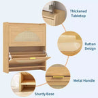2 Flip Drawers Wood Shoe Storage Cabinet, Shoe Cabinet Freestanding with Rattan Doors & Adjustable Shelves for Entryway, Closet, Hallway