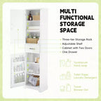 Bathroom Tall Storage Cabinet, Floor Freestanding Storage Cabinet with 2 Doors, One Drawer and Adjustable Shelf