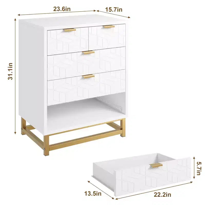 White Dresser with 5 Drawers, Tall Chest of Drawers, 5 Drawer Dresser with Deep Space, Wood Storage Cabinet for Living Room, Hallway, Office