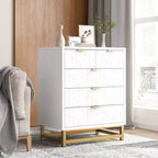 White Dresser with 5 Drawers, Tall Chest of Drawers, 5 Drawer Dresser with Deep Space, Wood Storage Cabinet for Living Room, Hallway, Office