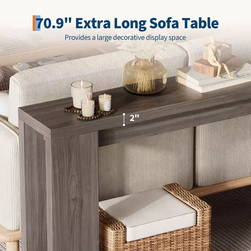 70.9 Entryway Console Table, Wooden Narrow Long Sofa Table, Rectangular Behind Couch Table for Living Room Hallway Entrance