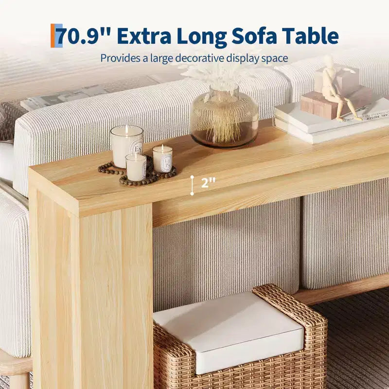 70.9 Entryway Console Table, Wooden Narrow Long Sofa Table, Rectangular Behind Couch Table for Living Room Hallway Entrance