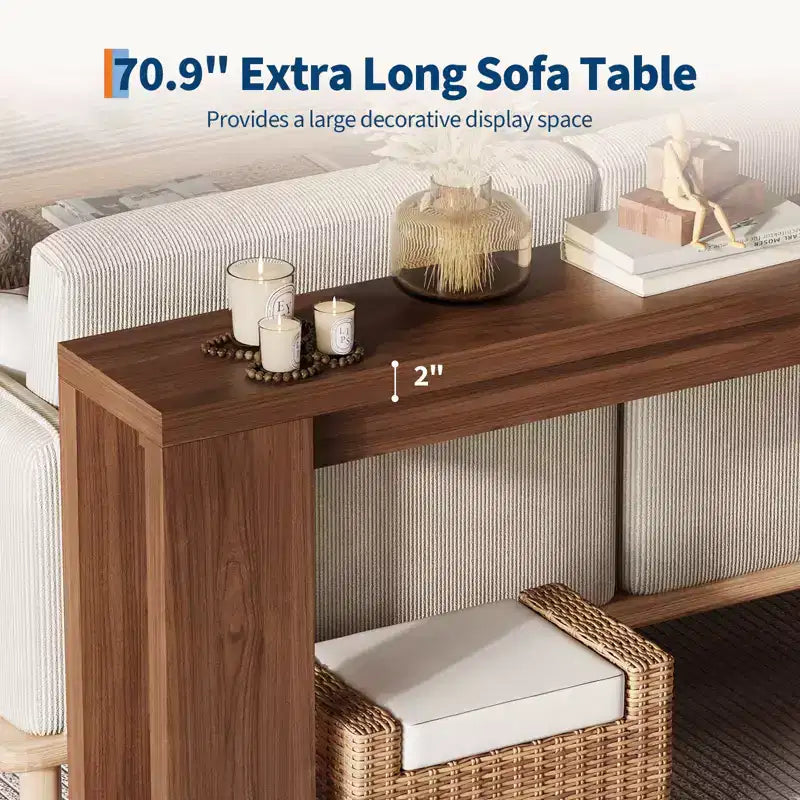 70.9 Entryway Console Table, Wooden Narrow Long Sofa Table, Rectangular Behind Couch Table for Living Room Hallway Entrance