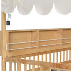 Full Size Wooden Floor Bed Frame, House-Shaped Daybed with Fense, 3 Storage Bookshelves, Curtain