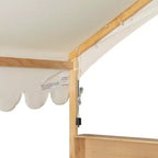 Full Size Wooden Floor Bed Frame, House-Shaped Daybed with Fense, 3 Storage Bookshelves, Curtain