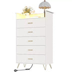 5-Drawer Smart Dresser with RGB LED & Charging, App-Controlled Storage Chest for Bedroom & Living Room