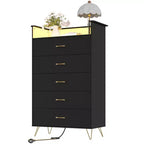 5-Drawer Smart Dresser with RGB LED & Charging, App-Controlled Storage Chest for Bedroom & Living Room