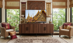 Medieval Modern Multimedia TV Stand with Four Doors Features two adjustable storage shelves Suitable for TVs up to 65 inchesChestnut