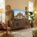 Medieval Modern Multimedia TV Stand with Four Doors Features two adjustable storage shelves Suitable for TVs up to 65 inchesChestnut