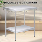 30 x 24 Inch Stainless Steel Work Table with Lower Shelf