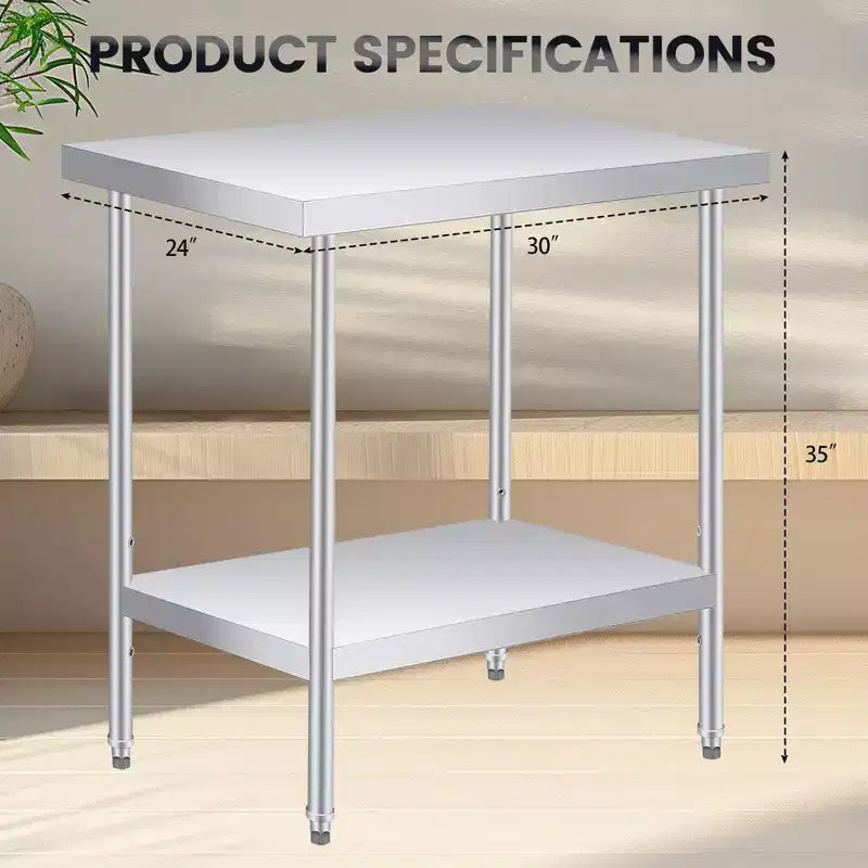 30 x 24 Inch Stainless Steel Work Table with Lower Shelf