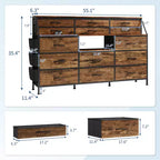 Black/White Dresser for Bedroom, 55 Wide Modern Dresser TV Stand with 14 Fabric Drawers, Large Clothing Storage Cabinet, Drawers Organizer