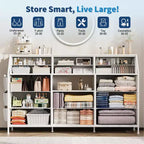 Black/White Dresser for Bedroom, 55 Wide Modern Dresser TV Stand with 14 Fabric Drawers, Large Clothing Storage Cabinet, Drawers Organizer