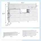 Black/White Dresser for Bedroom, 55 Wide Modern Dresser TV Stand with 14 Fabric Drawers, Large Clothing Storage Cabinet, Drawers Organizer