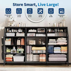 Black/White Dresser for Bedroom, 55 Wide Modern Dresser TV Stand with 14 Fabric Drawers, Large Clothing Storage Cabinet, Drawers Organizer