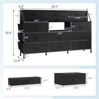 Black/White Dresser for Bedroom, 55 Wide Modern Dresser TV Stand with 14 Fabric Drawers, Large Clothing Storage Cabinet, Drawers Organizer
