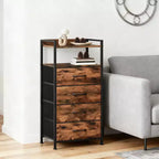 Bedside Table with 4 Fabric Drawers & Open Shelf - Multi-Functional Nightstand for Bedroom, Living Room & Office
