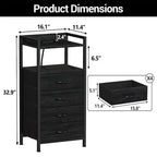 Bedside Table with 4 Fabric Drawers & Open Shelf - Multi-Functional Nightstand for Bedroom, Living Room & Office