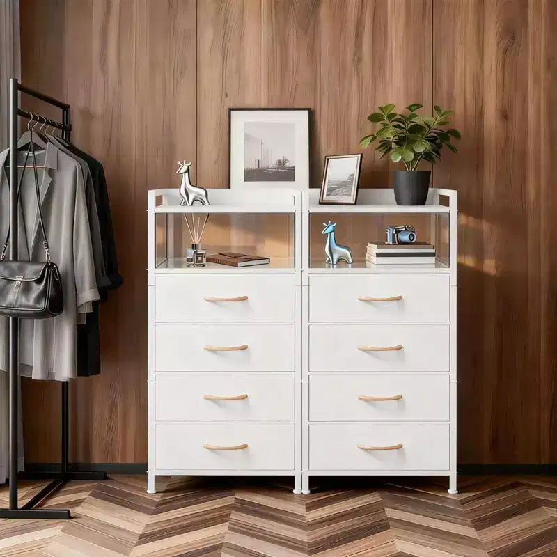 Bedside Table with 4 Fabric Drawers & Open Shelf - Multi-Functional Nightstand for Bedroom, Living Room & Office