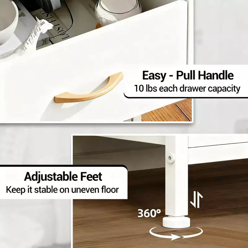 Bedside Table with 4 Fabric Drawers & Open Shelf - Multi-Functional Nightstand for Bedroom, Living Room & Office