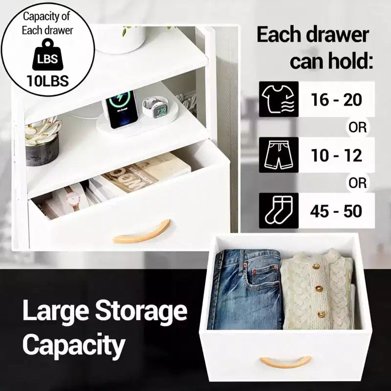 Bedside Table with 4 Fabric Drawers & Open Shelf - Multi-Functional Nightstand for Bedroom, Living Room & Office