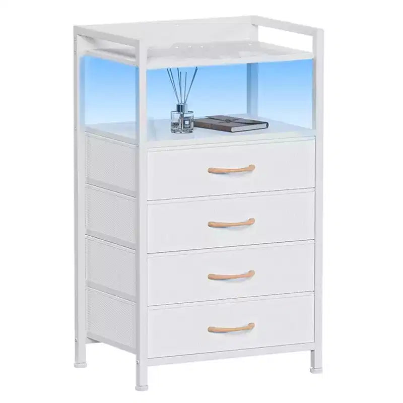 Bedside Table with 4 Fabric Drawers & Open Shelf - Multi-Functional Nightstand for Bedroom, Living Room & Office