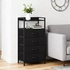 Bedside Table with 4 Fabric Drawers & Open Shelf - Multi-Functional Nightstand for Bedroom, Living Room & Office