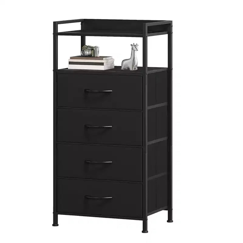 Bedside Table with 4 Fabric Drawers & Open Shelf - Multi-Functional Nightstand for Bedroom, Living Room & Office