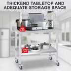 Stainless Steel Prep Table with Backsplash, Adjustable Undershelf and 4 Caster Wheels, Commercial Heavy Duty Table with Adjustable Under Shelf