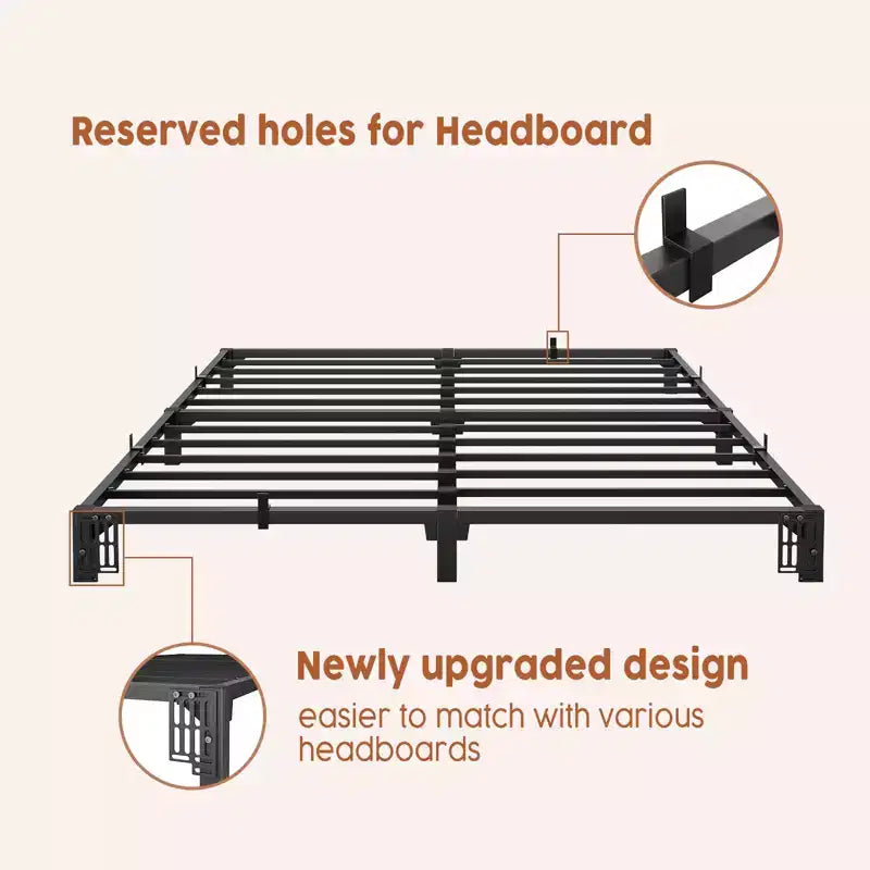 8 Inch King Size Metal Bed Frame, Low Profile Platform with Sturdy Mattress Foundation, Noise Free Easy Assembly, No Box Spring Needed