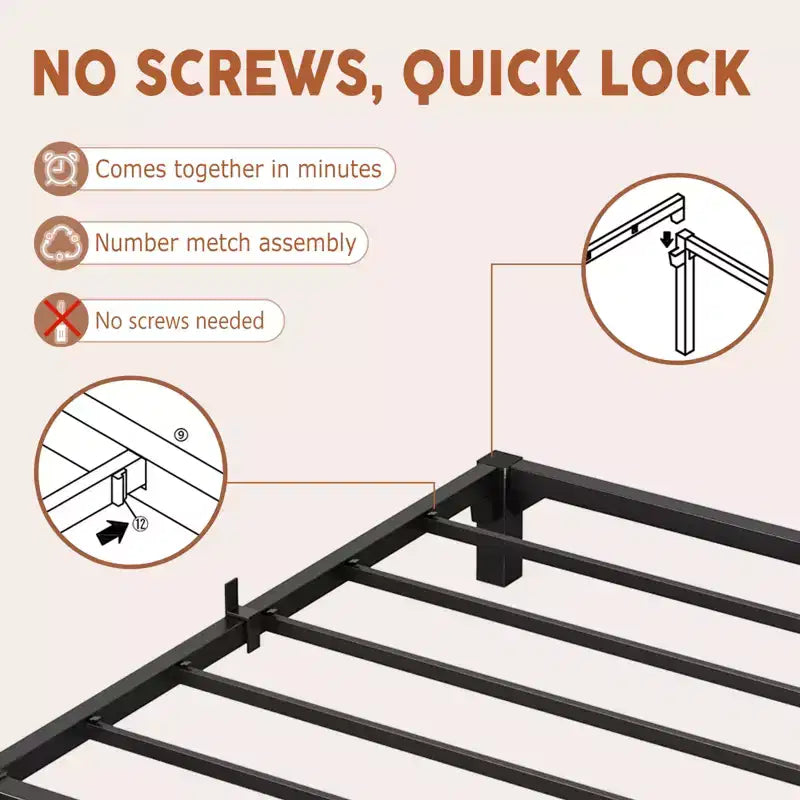 8 Inch King Size Metal Bed Frame, Low Profile Platform with Sturdy Mattress Foundation, Noise Free Easy Assembly, No Box Spring Needed