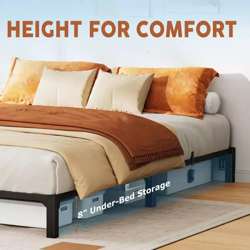 8 Inch King Size Metal Bed Frame, Low Profile Platform with Sturdy Mattress Foundation, Noise Free Easy Assembly, No Box Spring Needed