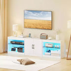 TV Stand with Power Outlets Adjustable LED Lights Storage Cabinet for TVs up to 85 Black/White