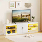 TV Stand with Power Outlets Adjustable LED Lights Storage Cabinet for TVs up to 85 Black/White