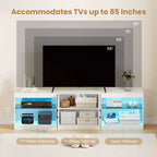 TV Stand with Power Outlets Adjustable LED Lights Storage Cabinet for TVs up to 85 Black/White