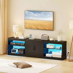 TV Stand with Power Outlets Adjustable LED Lights Storage Cabinet for TVs up to 85 Black/White